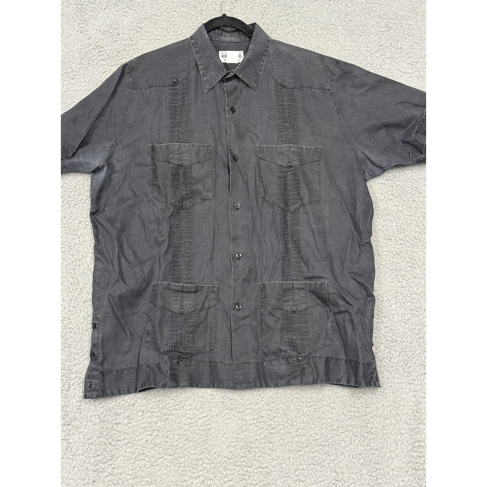 Revolt Guayabera Shirt‎ Mens Extra Large Black Short Sleeve Embroidered Cuban